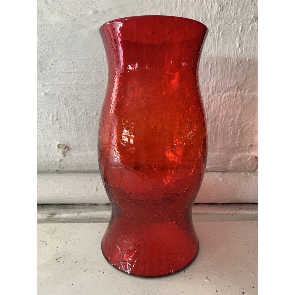 COLONIAL WILLIAMSBURG RED CRACKLE  9 3/4” HURRICANE CANDLE SHADE BY BLENKO